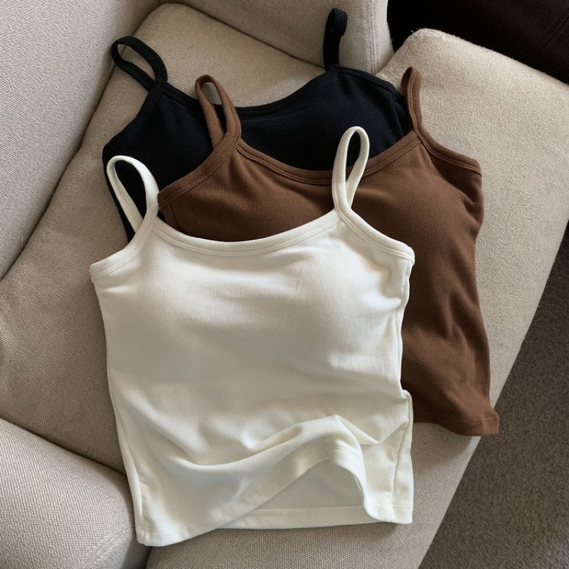 Camisola ajustada sin mangas con tirantes finos de Color liso para mujer con almohadilla en el pecho, ropa de verano, Tops cortos exteriores para mujer, chalecos
