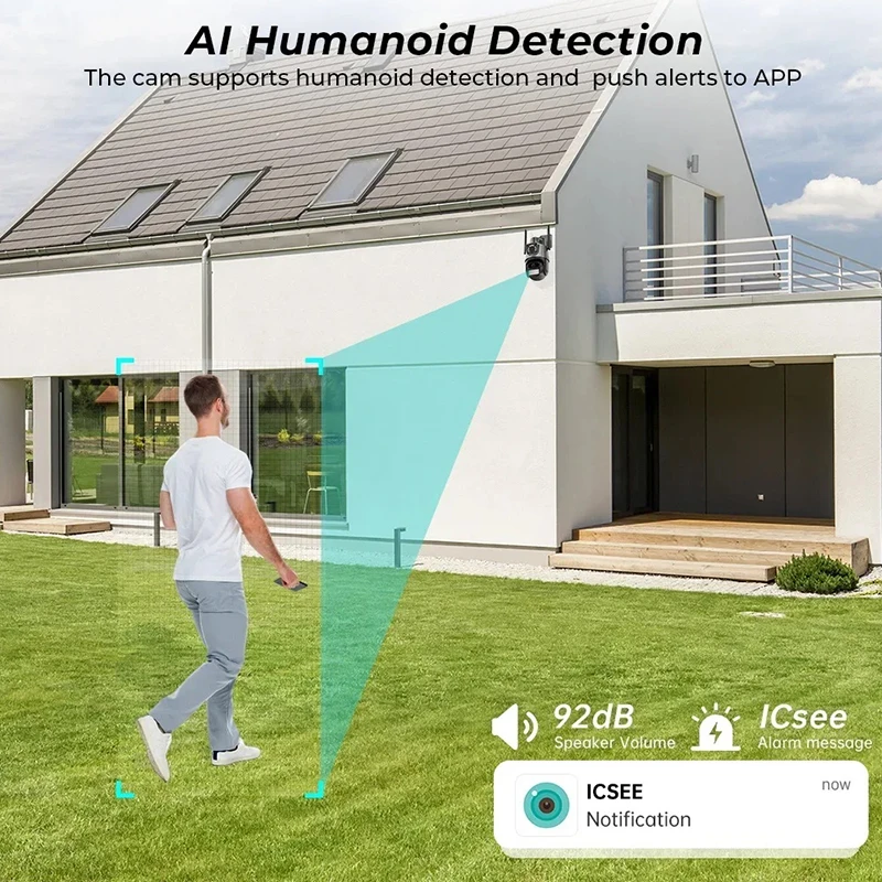 Telecamera WiFi da 8MP Telecamera di sicurezza esterna con zoom 8X Video sorveglianza 4K Tre obiettivi Doppio schermo PTZ ICsee Alexa NVR Sicurezza CCTV
