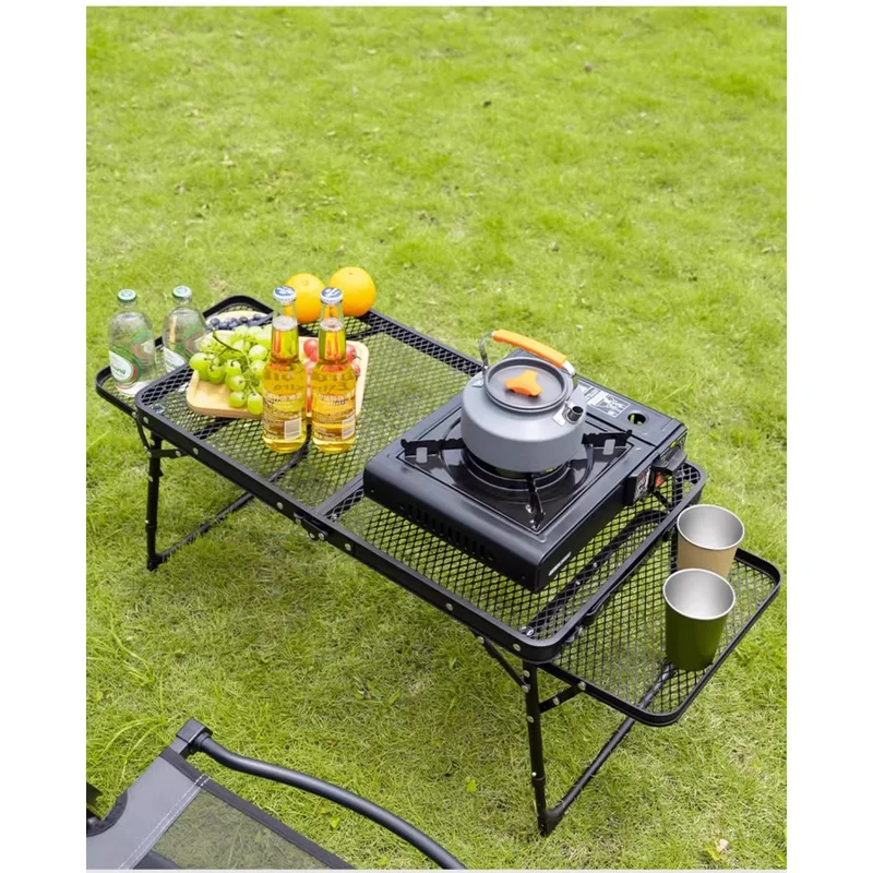 New Outdoor foldable mesh table iron mesh table lift table outdoor picnic foldable table portable double ear camping table