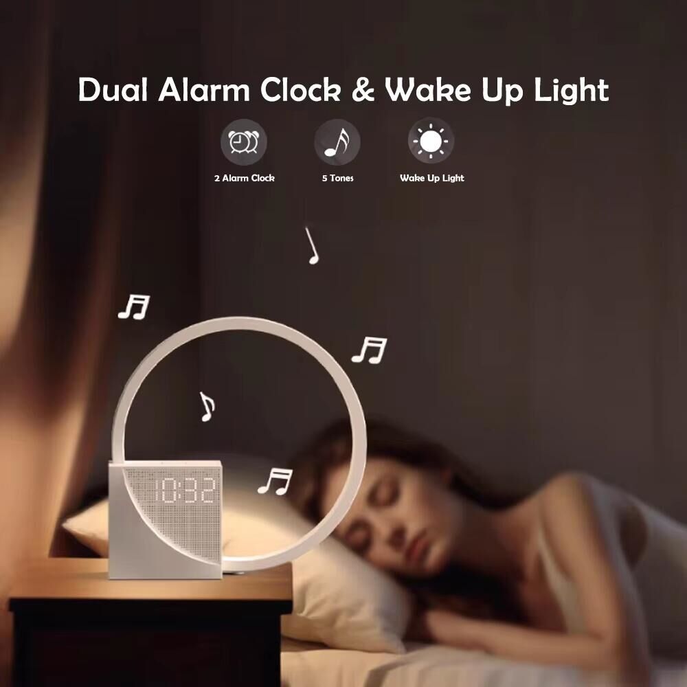 Luz noturna led com despertador, ruído branco, som natural, luz para dormir, 3 níveis, regulável, toque, lâmpada de mesa para quarto
