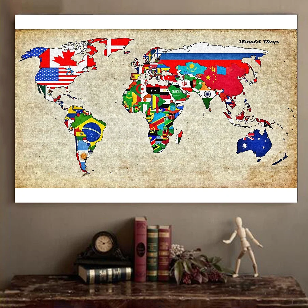 不織布の世界地図、壁のポスター、紙の絵、学校と事務用品、装飾、150x225cm