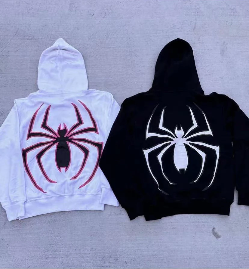 Harajuku moda y2k casaco de grandes dimensões personalidade aranha impressão moletom feminino outono e inverno punk completo zip up hoodie topos