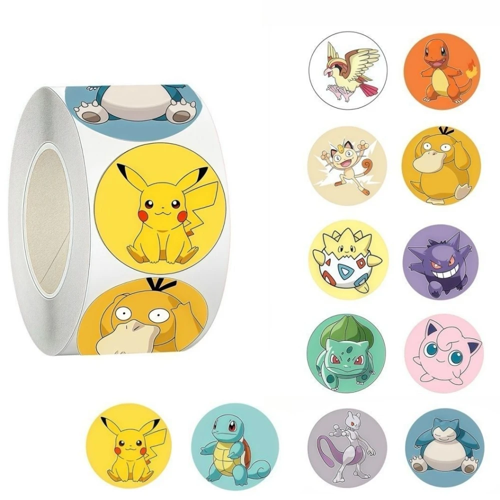 500 uds/rollo lindo Pokemon Pikachu dibujos animados Anime pegatinas de sellado decoración DIY PVC pegatinas para ordenador portátil Graffiti Stiker juguete de regalo de recompensa