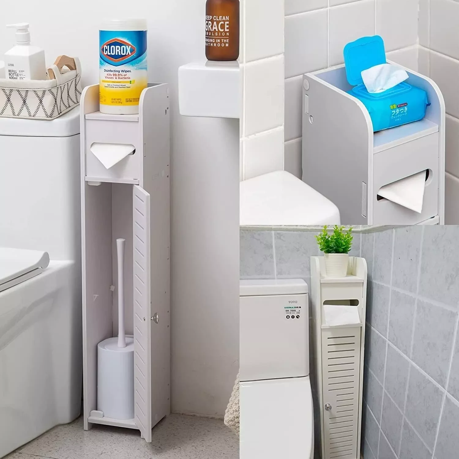 DayPlus Mobiletto da bagno per la casa, con ante e ripiani, mobile per la casa, 16 x 15 x 80 cm