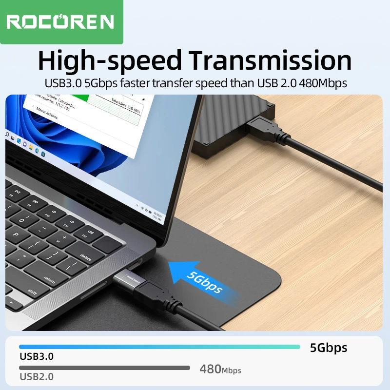 Rocoren USB Tipo C OTG Adattatore USB C Maschio a USB 3.0 Femmina Convertitori di cavi per MacBook Samsung S22 S20 Xiaomi 5Gbps Tipo-c OTG