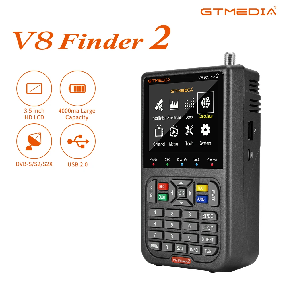 GTMEDIA V8 Finder 2 Buscador de satélite DVB S/S2/S2X 1080P Receptor de señal de TV Soporte decodificador satinado CCM, VCM, ACM, multistream, T2-MI