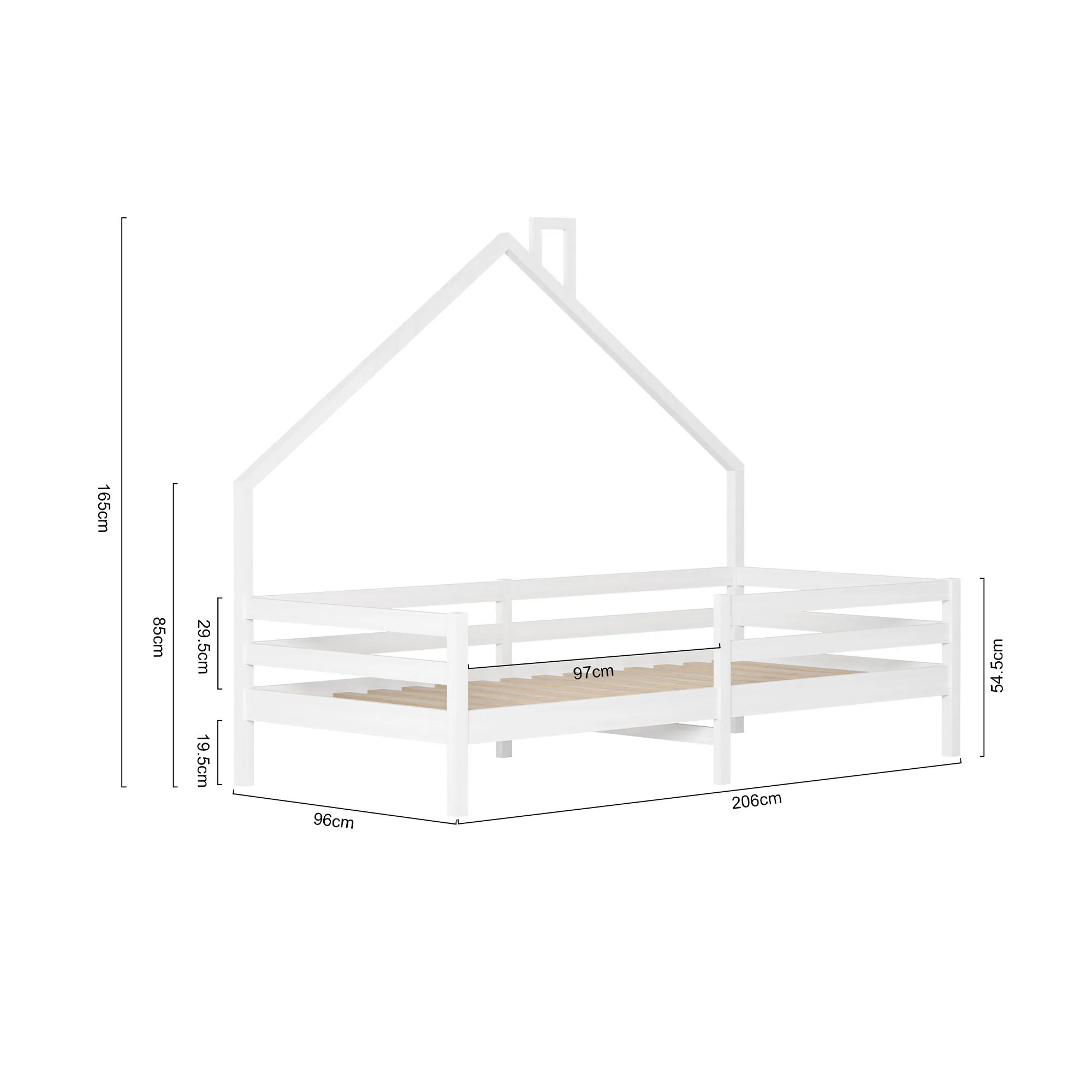 Cama infantil Lazyspace 90 x 200 cm com proteção contra quedas Cama de madeira resistente para casa na árvore com estrutura de ripas para meninos e meninas
