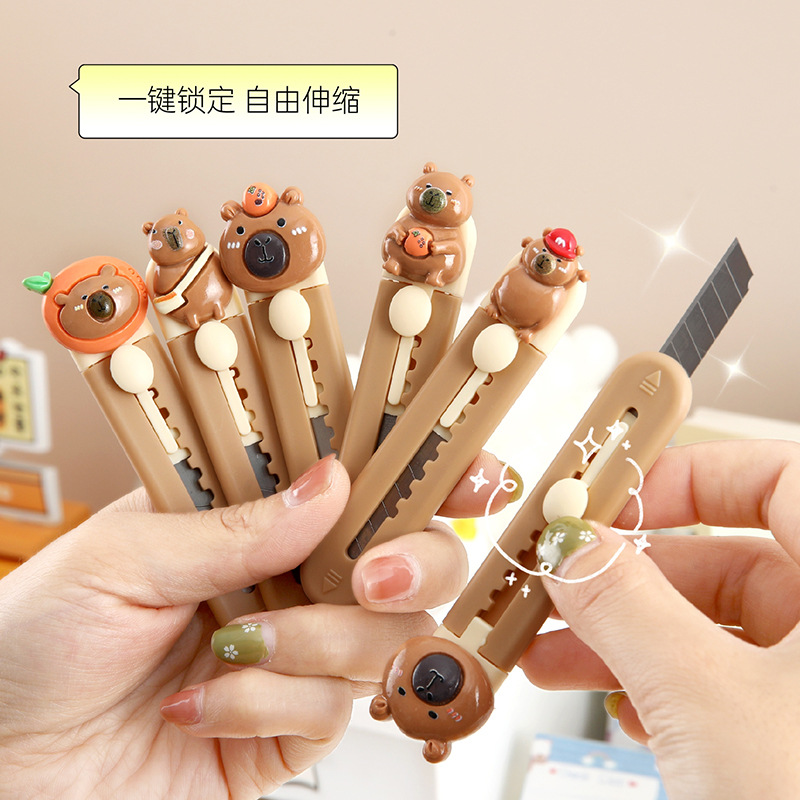 귀여운 Capibara 커터 Kawaii 미니 포켓 유틸리티 나이프 만화 학교 사무용품 종이 절단 도구 개폐식 편지 Opene
