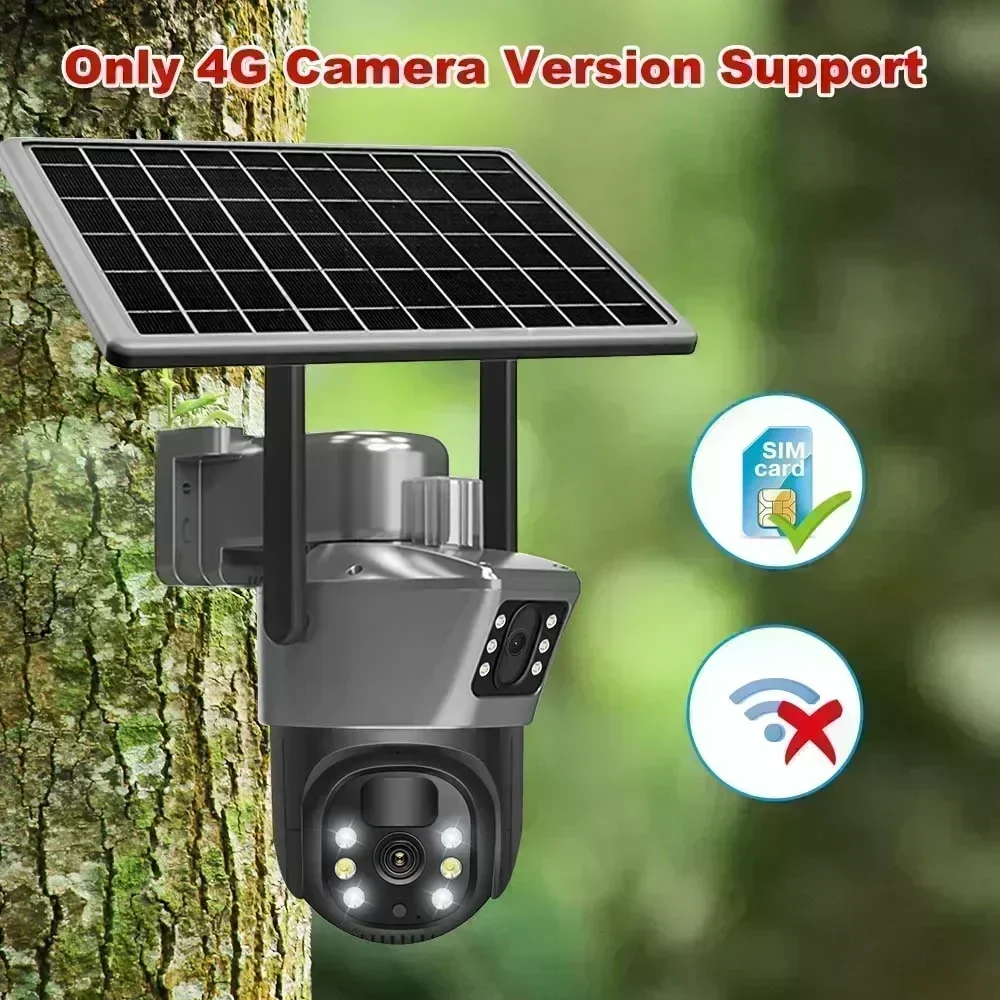 4K 8MP Sim Card Solar Camera Comes Free with A 256G Memory Outdoor IP Cam Dual Screen Security Protection Wireless Surveillance