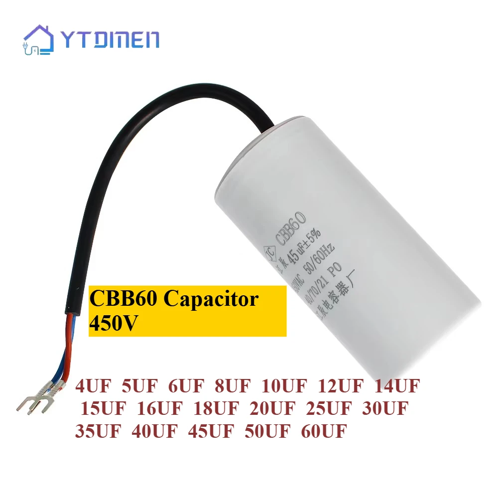 CBB60 Kondensatoren 450V Motorbetriebskondensatoren Startkondensator 5% für Luftpumpenmaschine 4UF 5UF 6UF 8UF 10UF 12UF 15UF 18UF 20U