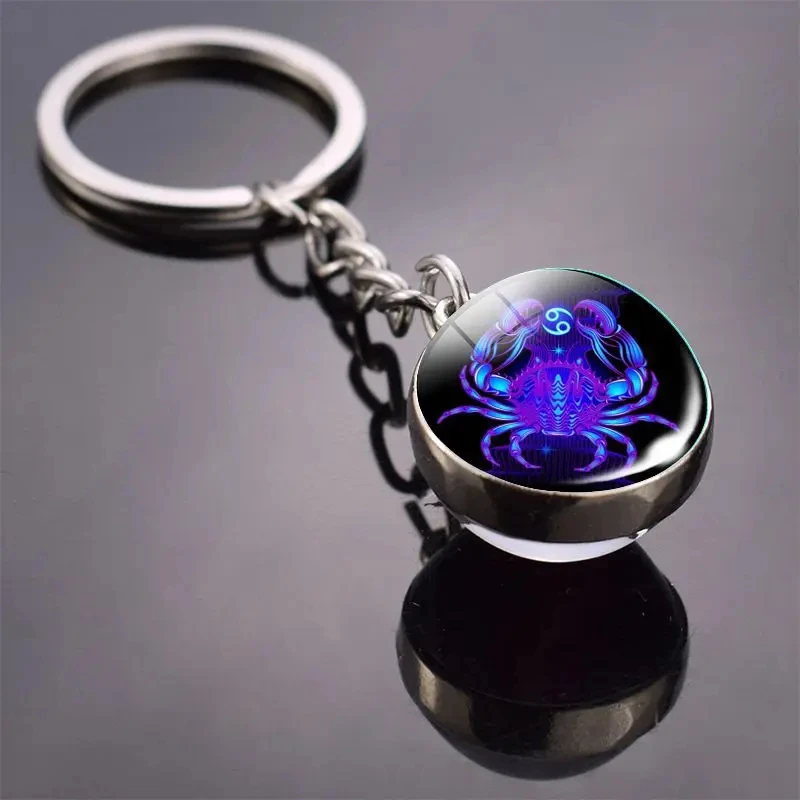 12 Constellation Key CHAIN Luminous สองด้านลูกบอลแก้วจี้ 12 Zodiac Key CHAIN แฟชั่นของขวัญวันเกิดสําหรับผู้ชายและผู้หญิง