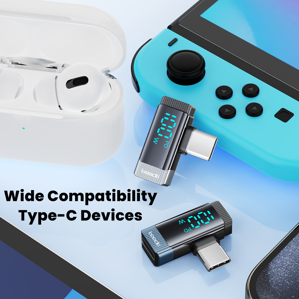 Toocki 90 Grad 100 W Typ C auf Typ C Adapter Digitalanzeige USB C Konverter OTG für iPhone 16 15 Samsung MacBook Xiaomi Realm