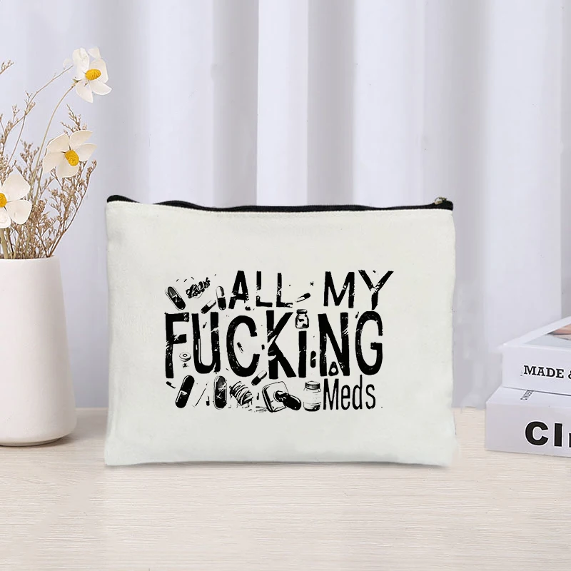 Borsa per trucco con cerniera modello All My Meds, miglior regalo per diabetici, custodia per cosmetici da donna, borsa per medicinali, organizer da viaggio