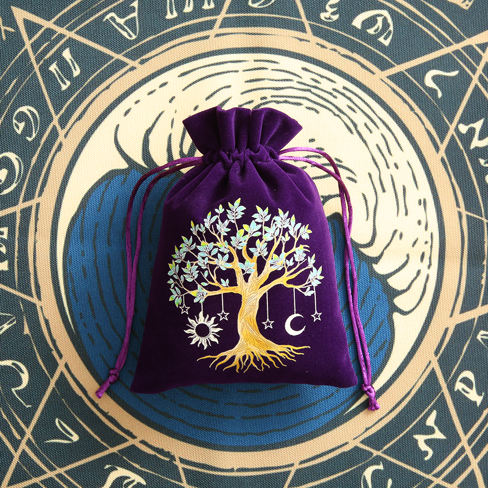 6pcs Velvet Moon Sun Tarot Storage Bag Board Game Cards Embroidery Drawstring Package Witchcraft Supplies for Altar Tarot Pouch