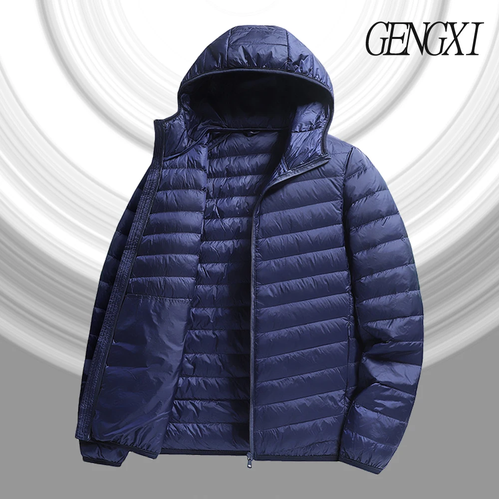 Leichte Daunenjacke für Herren, 2025, Herbst/Winter, Neuankömmling, leichtes Outdoor-Oberteil, minimalistische weiße Entendaunen-Kapuzenjacke