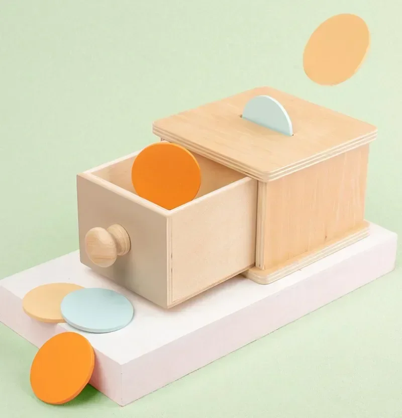 เด็กของเล่นเพื่อการศึกษาเด็ก Montessori วัตถุถาวรกล่องค้อนกล่อง Macaron ของเล่นไม้เหรียญสิ่งทอกลองกล่องลิ้นชัก