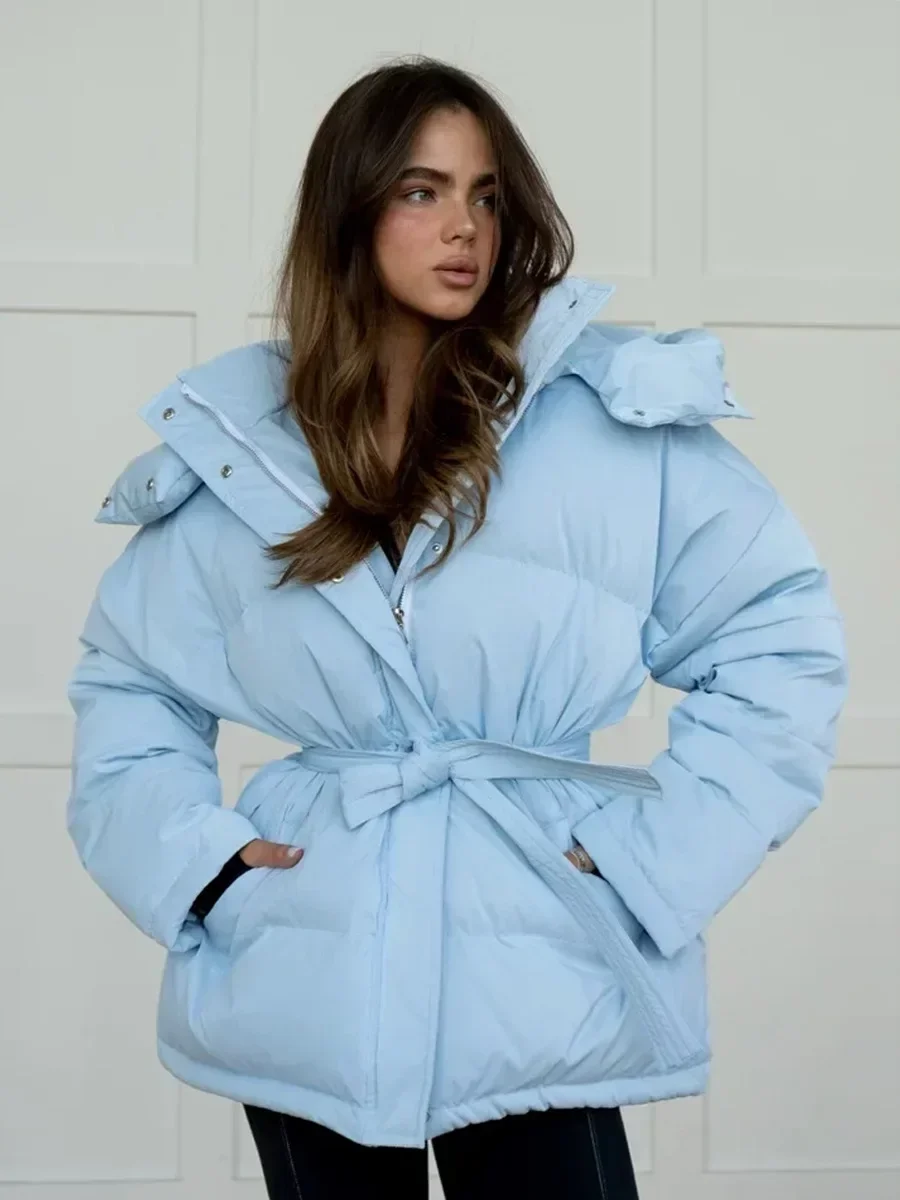 Wolfeel, abrigos acolchados gruesos y cálidos a la moda para mujer, gorro de otoño e invierno con cremallera, chaqueta de pan suave, Parkas, Chaqueta de algodón con cinturón para oficina para mujer