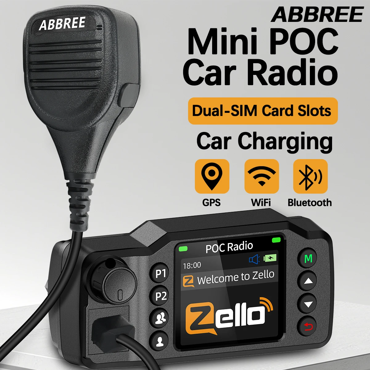 ABBREE GP-8900 Plus Mini POC red Radio de coche Zello GPS de larga distancia 4G Android WiFi Dual SIM para búsqueda y rescate de flota de vehículos