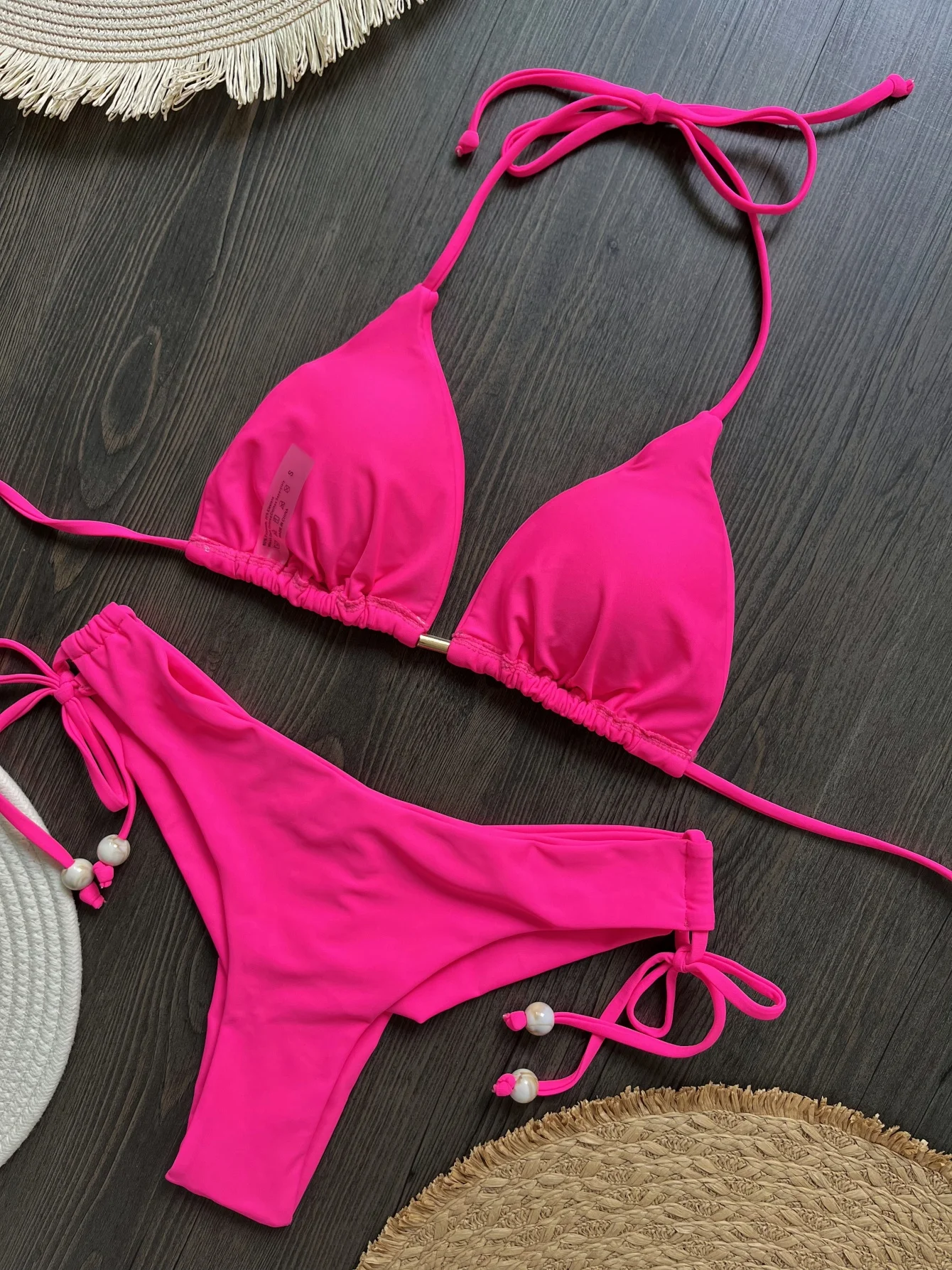 2025 nouveau Triangle Sexy maillot de bain pour femmes Bikinis brésiliens licou maillots de bain Push Up maillot de bain chaîne en métal plage Bikini ensemble