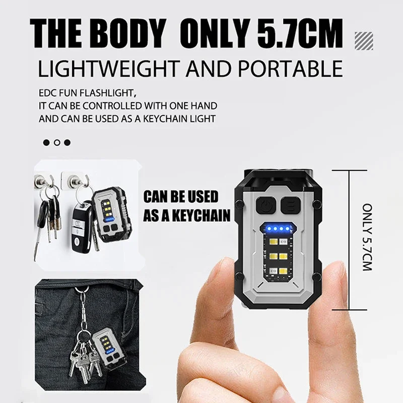 Superhelle, leistungsstarke Taschenlampe, LED, multifunktional, Linterna, magnetisch, COB-LED, EDC, Mini-Schlüsselanhänger, wiederaufladbar