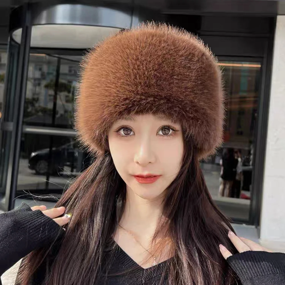 Gorro de invierno de piel Artificial para mujer, gorro ruso Ushanka, gorros gruesos y cálidos con pasamontañas, gorros con orejeras de zorro de imitación para mujer al aire libre, 1 ud.