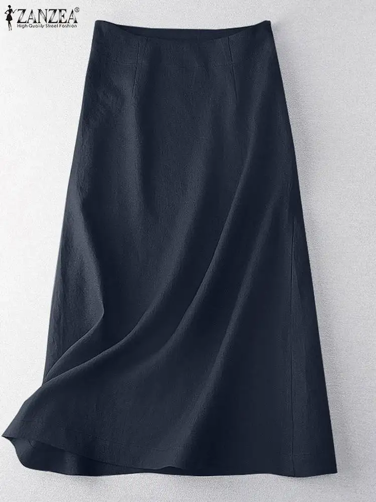 ZANZEA Frauen Kausal Midi Rock Sommer Mode Hohe Taille Röcke Jupe Party Arbeit A-linie Faldas Saia Robe Femme Oversize Vestido