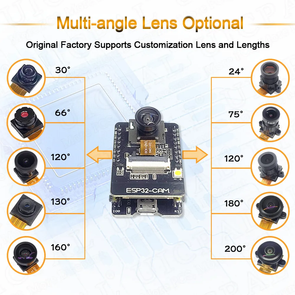 Nuevo módulo de cámara OV2640 para ESP32 CAM 2,4G Wifi módulo 200 222 30 45 120 160 grados 850nm visión nocturna DVP 24PIN visión nocturna