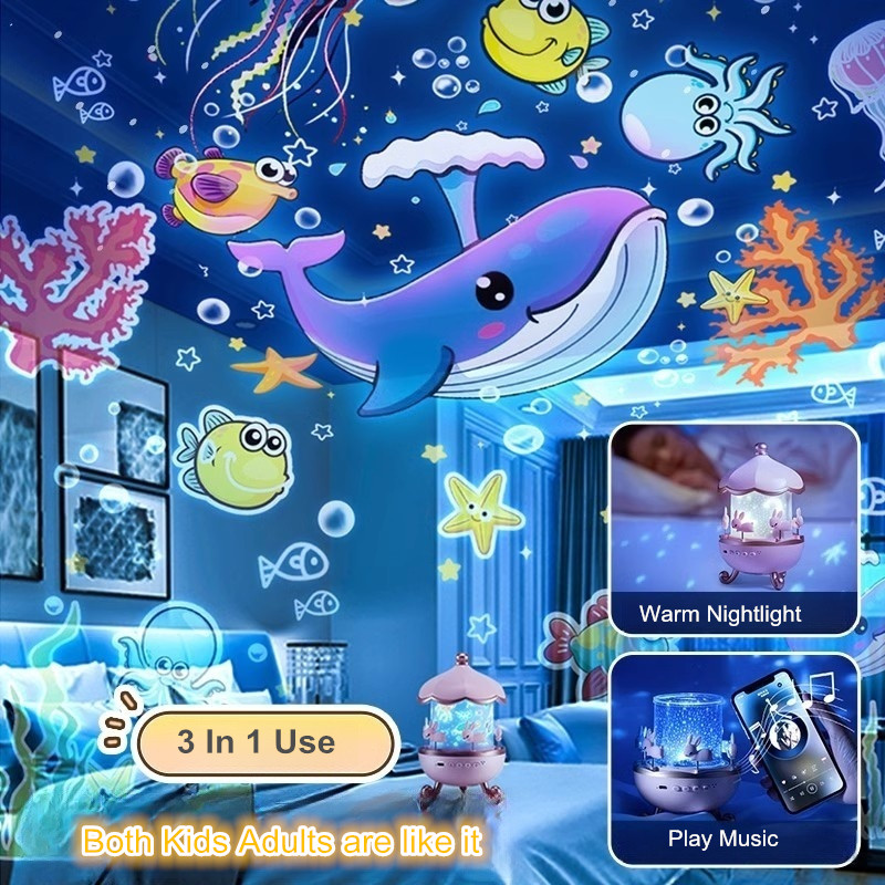 Nachtlichtprojektor für Kinderzimmer, Kinderzimmer, Raumrotation, USB wiederaufladbar, LED-Nachtlampe, 12 Filme, Geburtstag, Weihnachten, Geschenk