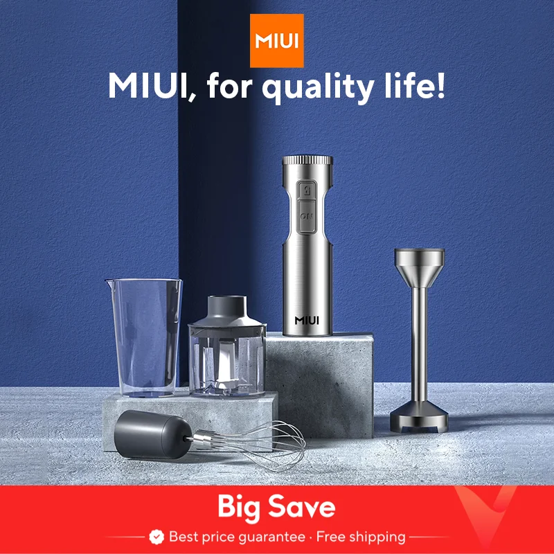 Ręczny blender zanurzeniowy MIUI 1000 W mocny 4 w 1, mikser do żywności w sztyfcie ze stali nierdzewnej, zlewka mieszająca 700 ml, procesor 500 ml, trzepaczka