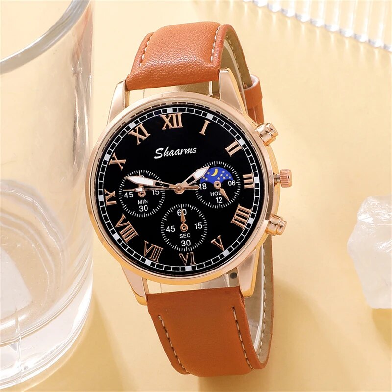 Reloj de pulsera de cuarzo para hombre de moda, reloj de pulsera de cuero marrón de lujo, reloj luminoso informal para hombre