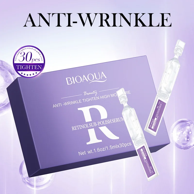 30 unids/caja BIOAQUA Retinol vitamina C suero de ácido hialurónico para cara hidratante reafirmante esencia Facial cuidado de la piel Facial