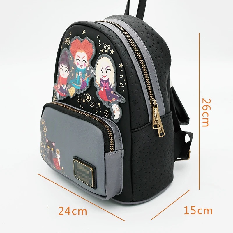 Loungefly Disney Hocus Pocus Mini plecaki Winifred Mary i Sarah i uroczy kot Thackery Binx PU Cosplay damski plecak