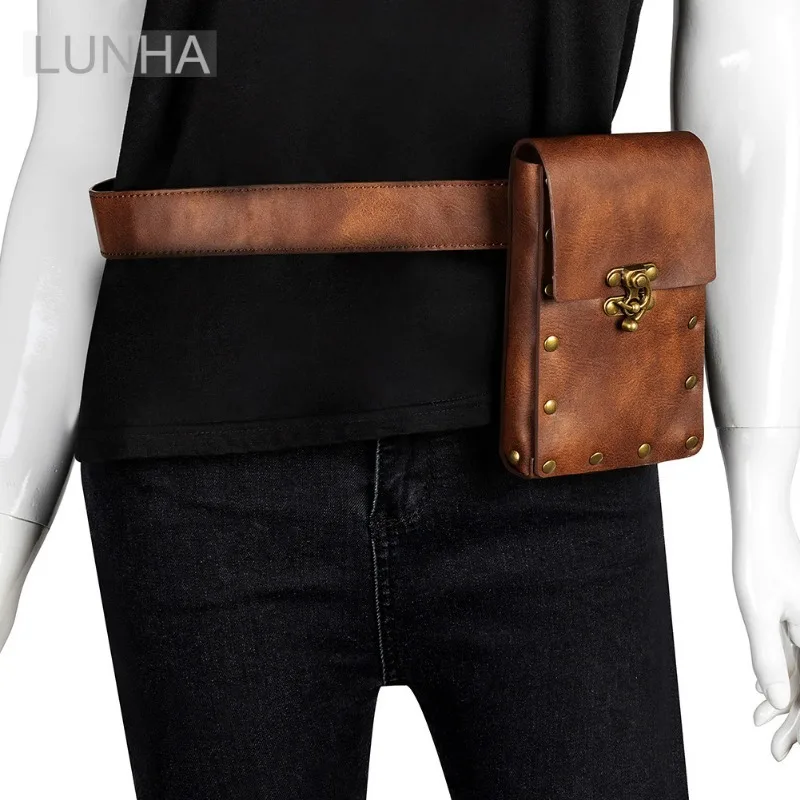 Pacote de cintura feminino de couro PU estilo punk Bolsa de cintura pequena Mini bolsa de telefone com tachas para exterior