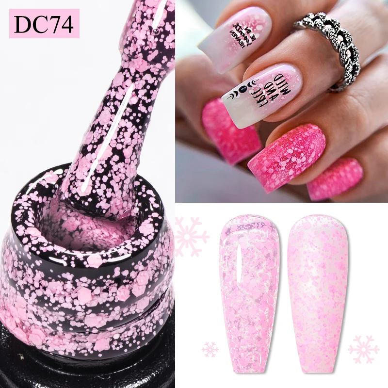 7ml เกล็ดหิมะเจลเล็บ UV LED กึ่งถาวร Milky สีขาวสีชมพู Glitter Snow Sequins เจลเล็บ Art Design เคลือบเงาเล็บ