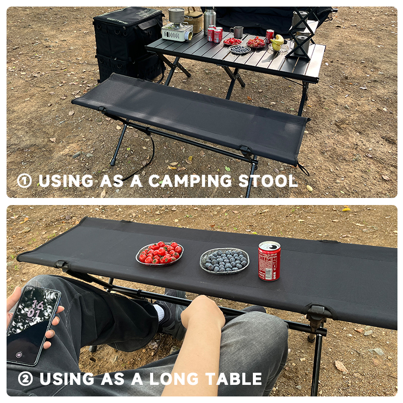 WESTTUNE Outdoor Long Chair Stool Folding Two-person Camping Stool Lightweight Collapsible Double Seat Stool for Outdoor Garden