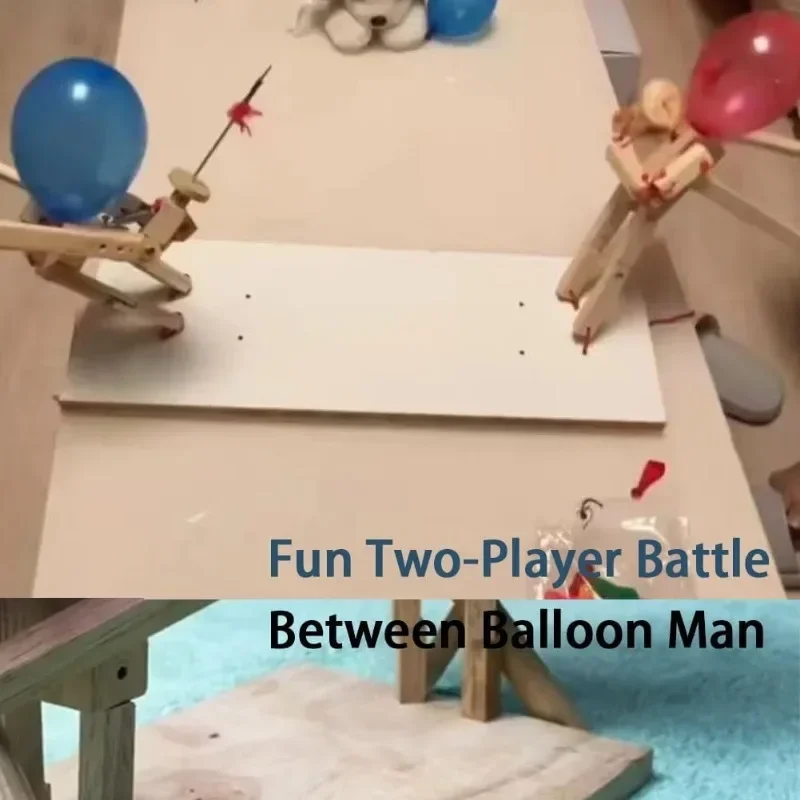 Balloon Battle Handmade Wooden Fencing Puppet Head Inflatable Wooden Fighter Fast Paced Balloon Battle Game for 2 Players