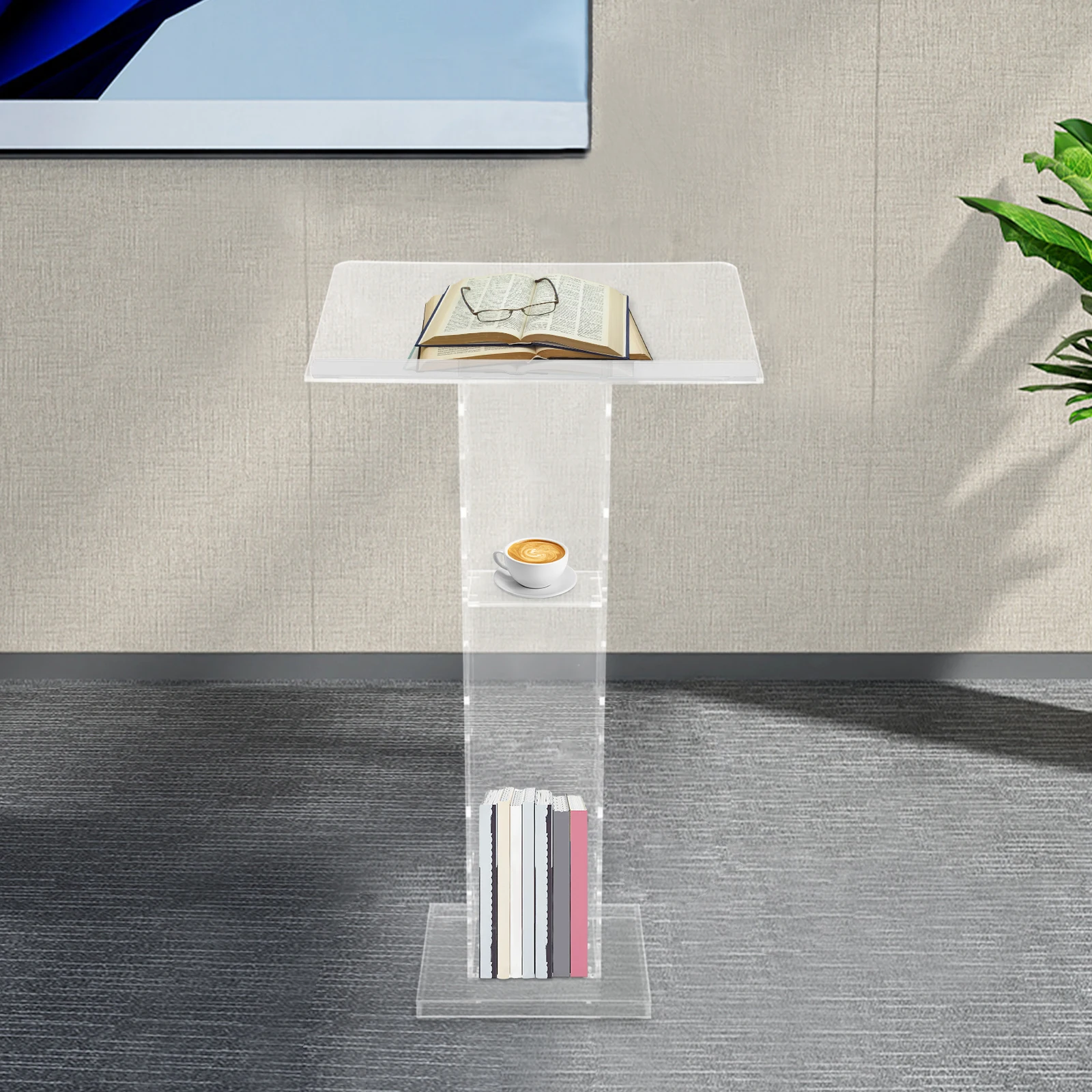 Acrylic Podium Clear Pulpit Conference Presentation Stand Church Lectern 43.3 inch Transparent Lectern School