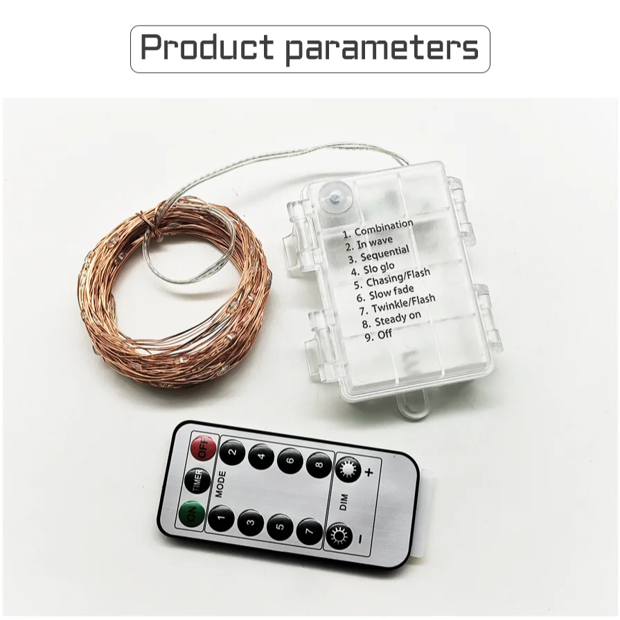 Luces LED de hadas con Control remoto, cadena de luces impermeable, funciona con pilas, para exteriores, decoración de fiesta de Navidad y boda, 8 modos