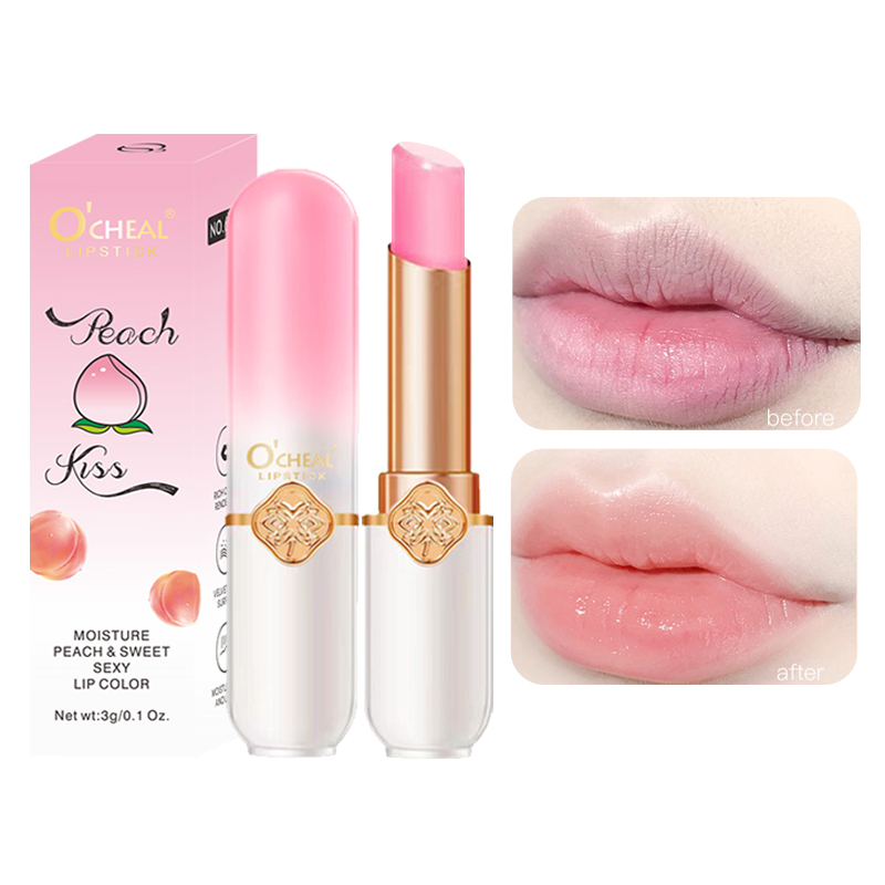 O'CHEAL Color Fruit Lipstick Peach Temperature Changing Lip balm Moisturizing Waterproof Long Lasting Moisturizes Lip Balm