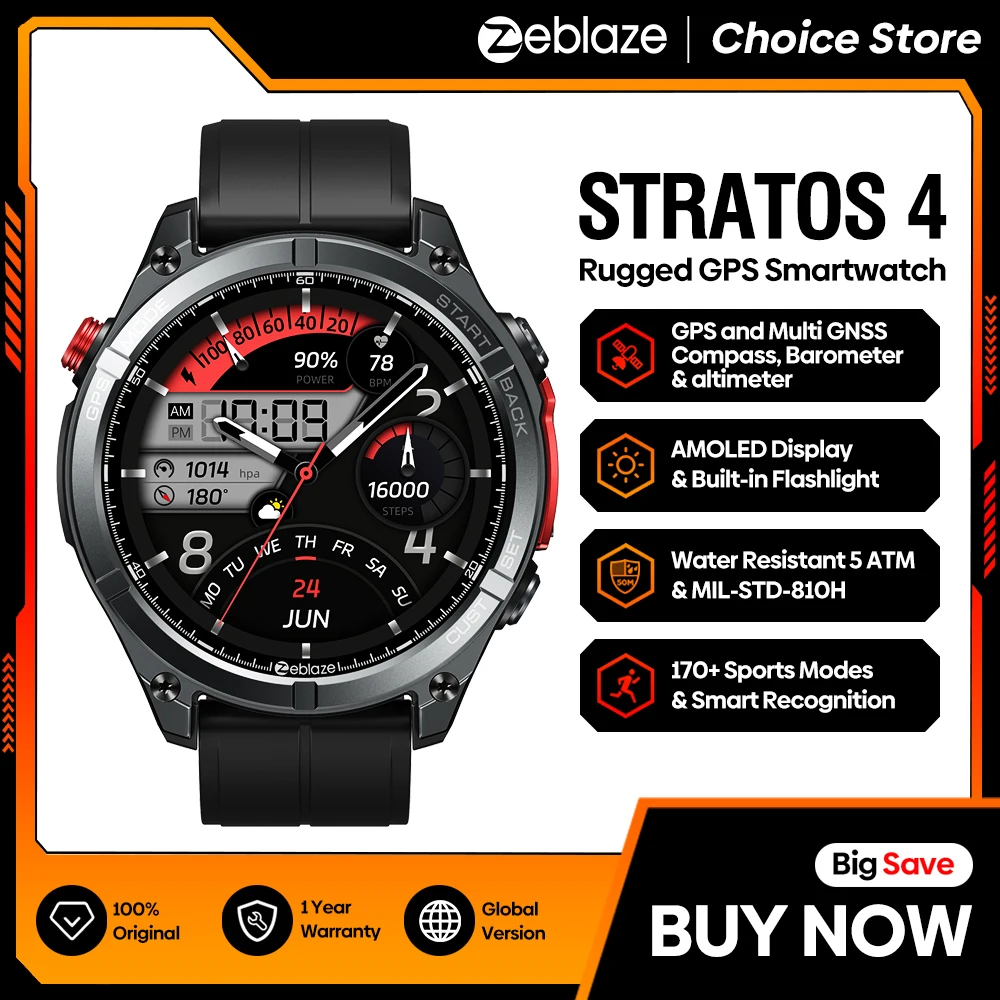 NOWY 2025 Zeblaze Stratos 4 GPS Smartwatch 1,43-calowy ekran AMOLED Kompas Altimetr barometryczny Latarka Połączenia głosowe Smart Watch