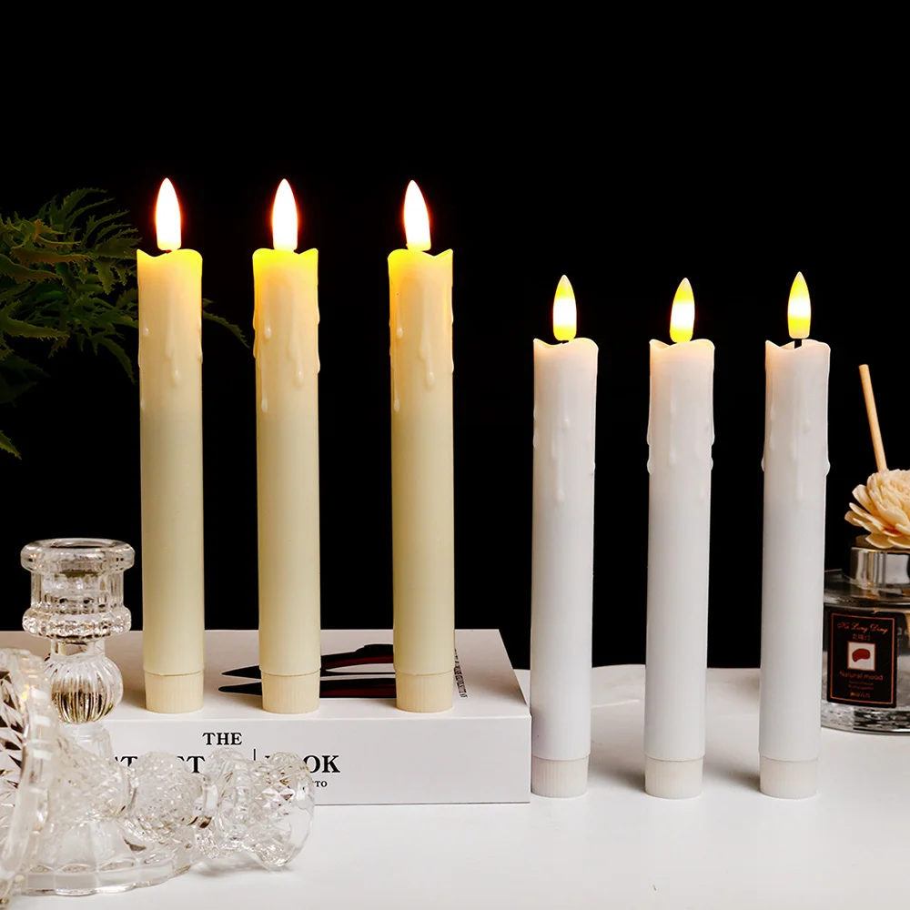 2Pack LED Flameless Taper Candles Lights 3D Wick Battery Christmas Simulation Candles Window Candles Long Electric Candles Lamp