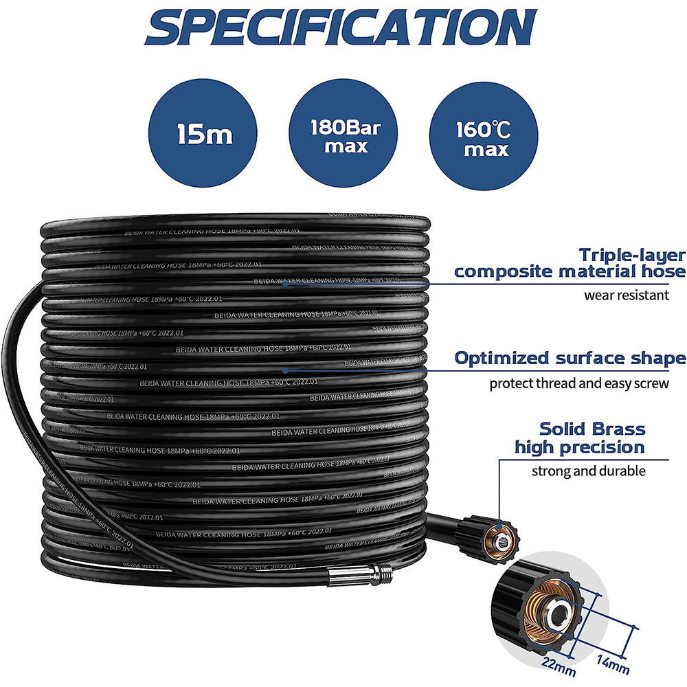 High Pressure Pipe Cleaning Hose Drain Cleaner Pipe for Karcher K2-K7/HD/HDS Universal Pipe Sewer Cleaning Set Rotating Nozzles