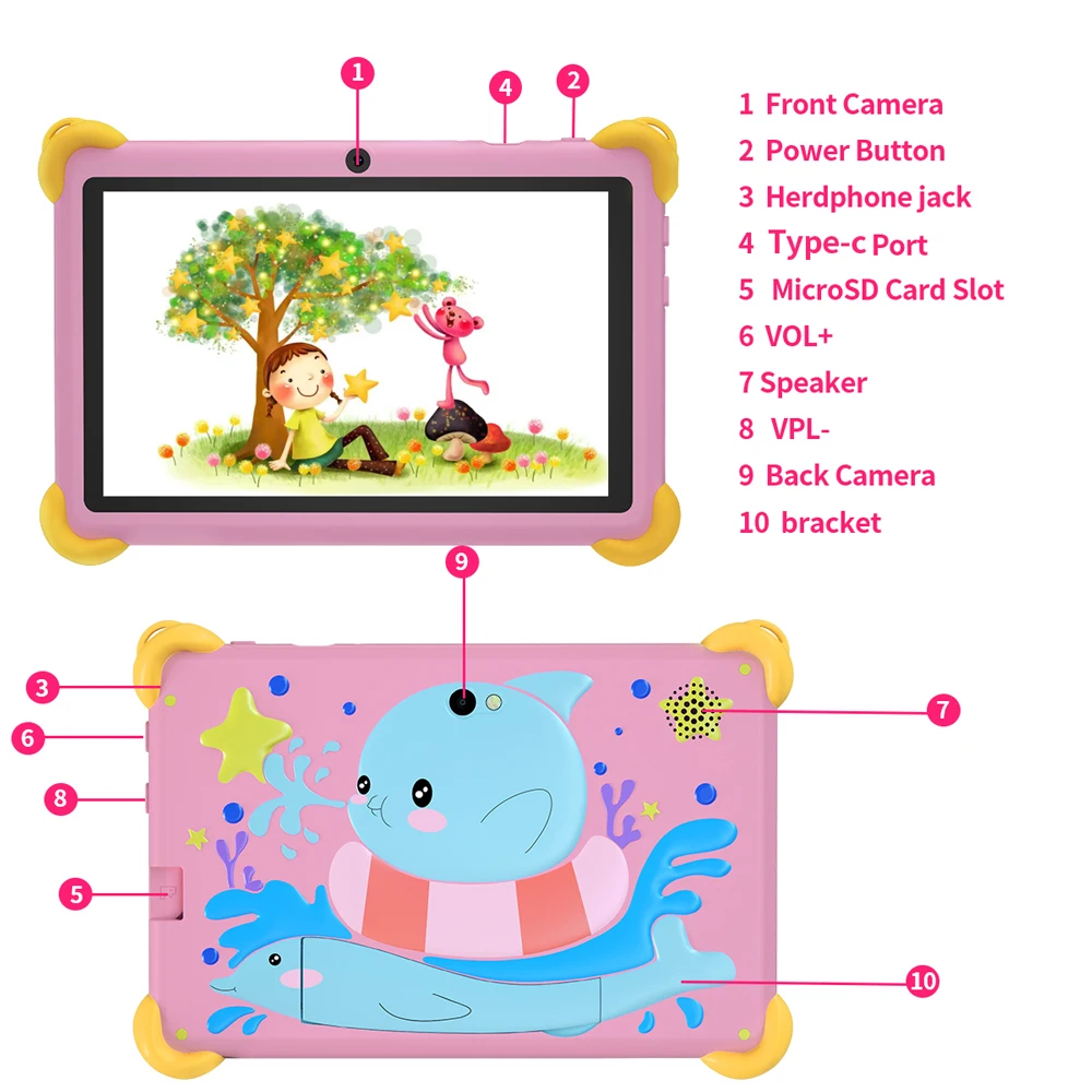 BDF-Android 13タブレット,デュアルカメラ,子供向けギフト,キッズソフトウェア,7インチ,4GB RAM, 64GB ROM, 5g wifi,4000mahバッテリー,2020