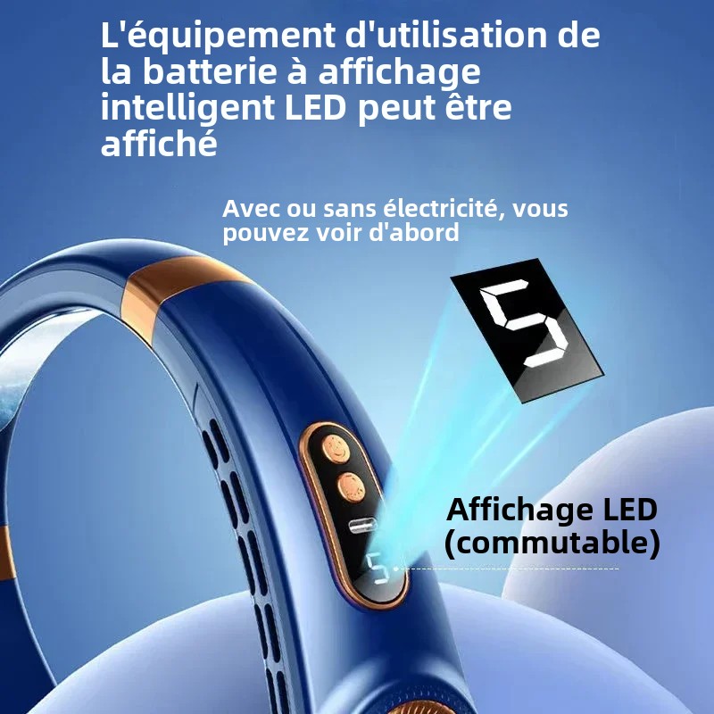 JKUOO ventilateur de cou Portable, ventilateur mains libres sans lame avec plaque de refroidissement LED 4, ventilateur personnel batterie 4000mAh USB Rechargeable