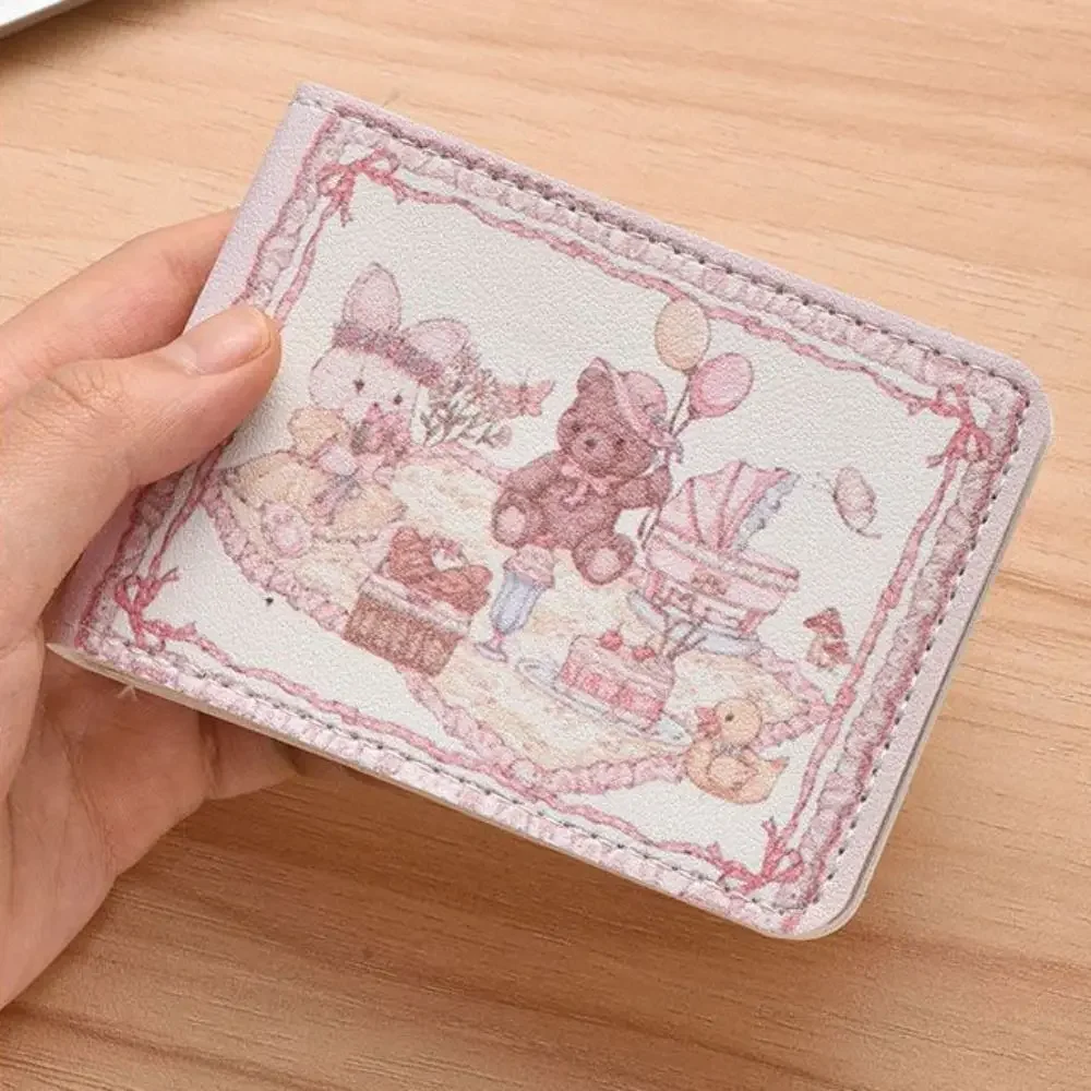 Cute Rabbit Bear Print Card Holder Kitten Mini Wallet Multi-Card Holder Small Card Case Campus Card Work ID Storage Bag