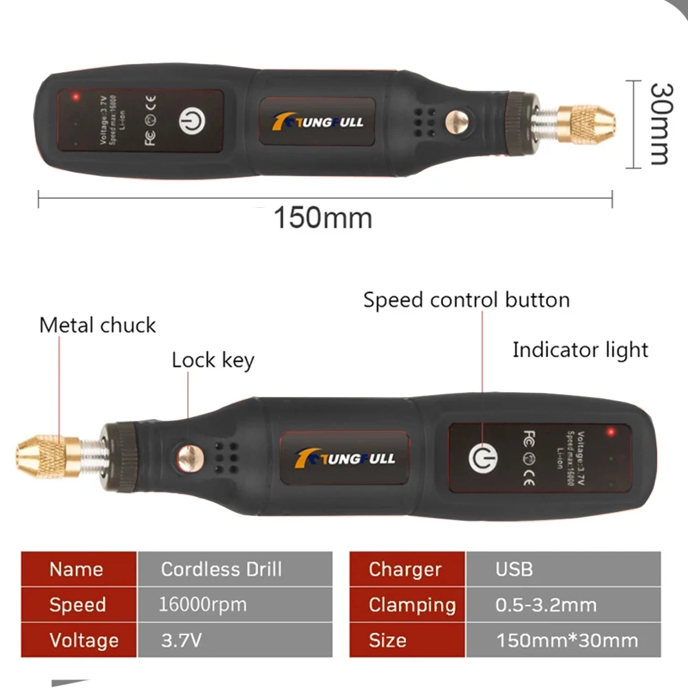 สว่านไฟฟ้าลิเธียมขนาดเล็ก 3.7V เครื่องมือโรตารี่ไร้สายสำหรับงานแกะสลัก, ขัด, ขัดเงา, แกะสลัก, ตัด, งานฝีมือ DIY