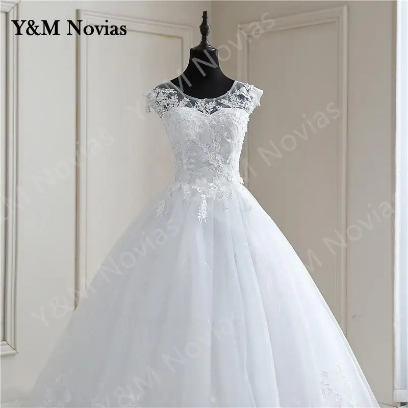 Vestidos de noiva com apliques de renda e pérolas, vestido com gola O, sem mangas, branco, Princess Bride, Plus Size, Novo, Primavera