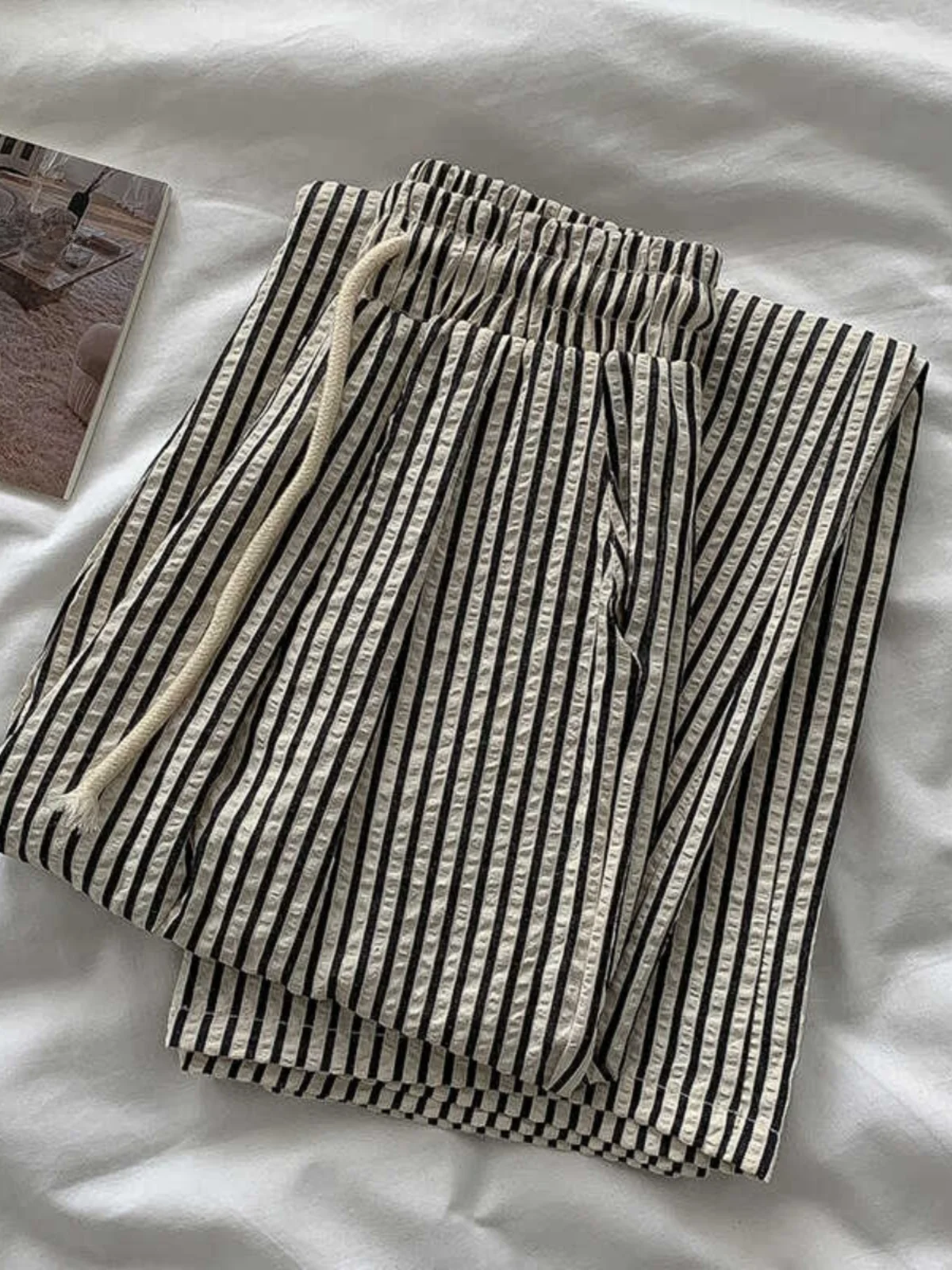 Calças Casuais tradas Estilo Coreano para Mulheres, Verão, Cintura Alta Elástica, Finas, Retas e Longas, Moda para o Dia a...