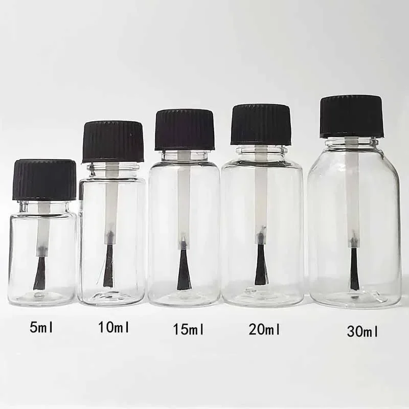 5/10 Uds 5ml 10ml 15ml 20ml 30ml botellas de plástico para esmalte de uñas envases cosméticos vacíos botella de muestra de líquido transparente con cepillo