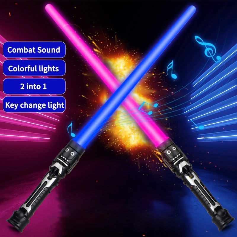 Kinder Bunte Leuchtende Schwert Spielzeug Laser Schwert Lichtschwert Rot und Blau Doppel Saber Teleskop Musik Cosplay Cooles Blinkendes Spielzeug